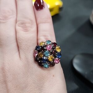 MULTICOLOR RHINESTONE CLUSTER RING